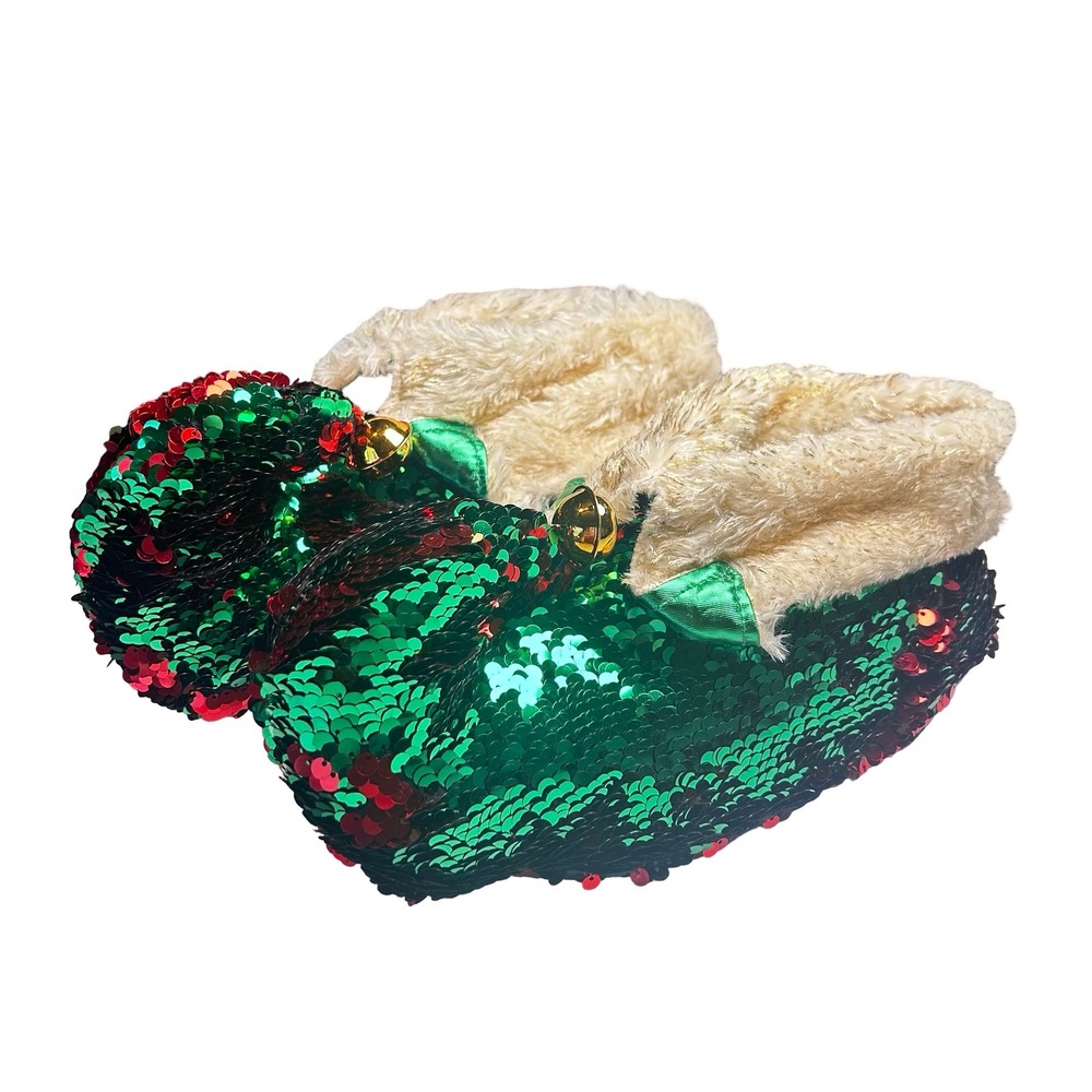 Dan Dee Christmas Elf Slippers Reversible‎ Sequin Jingle Bell Christmas Novelty
